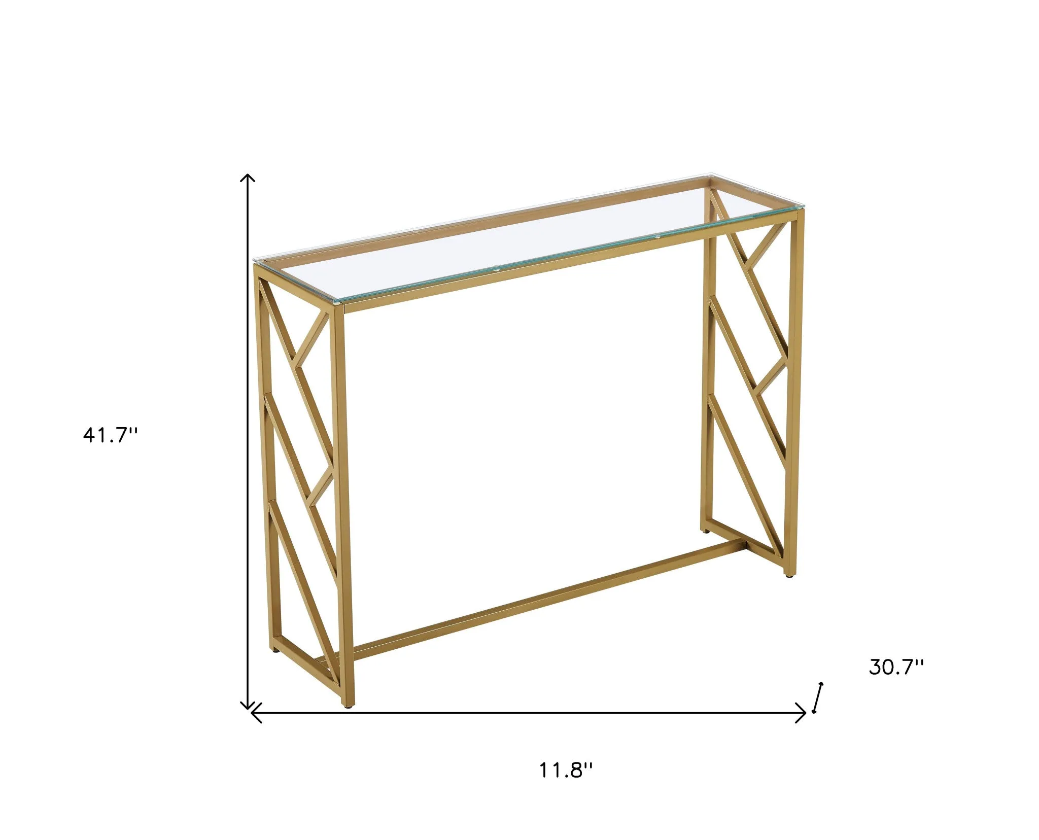 12" Clear and Gold Glass Frame Console Table