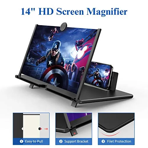 14" Screen Magnifier for Cell Phone -Fanlory 3D HD Magnifying Projector Screen Enlarger for Movies, Videos and Gaming - Foldable Phone Stand with Screen Amplifier-Compatible with All Smartphones