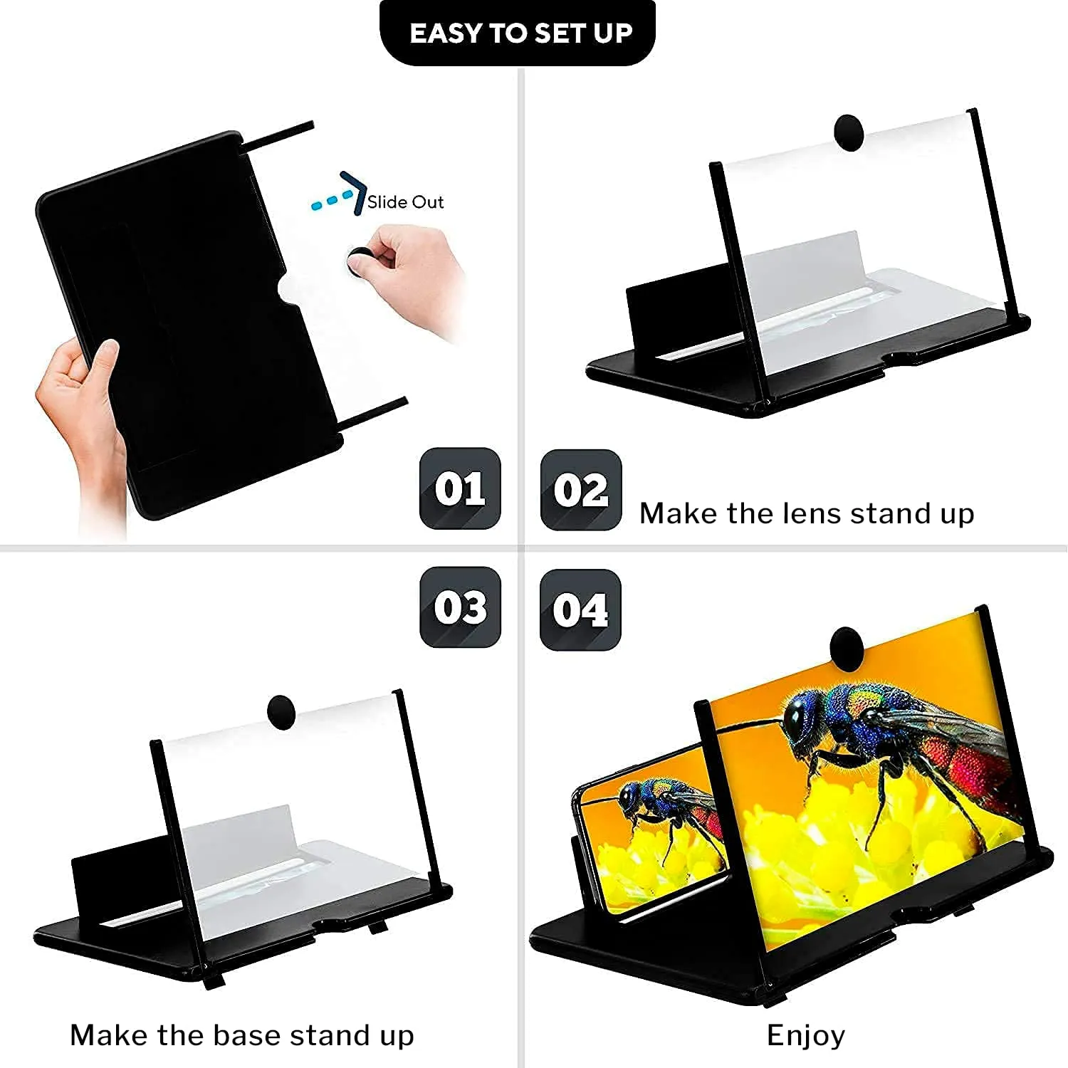 16" Golondy Screen Magnifier for Cell Phone-Phone Screen Magnifier, Durable 3D Magnifier with Foldable Stand, Projector Screen for Videos and Games, Screen Amplifier, Magnifying Glass for Smartphones