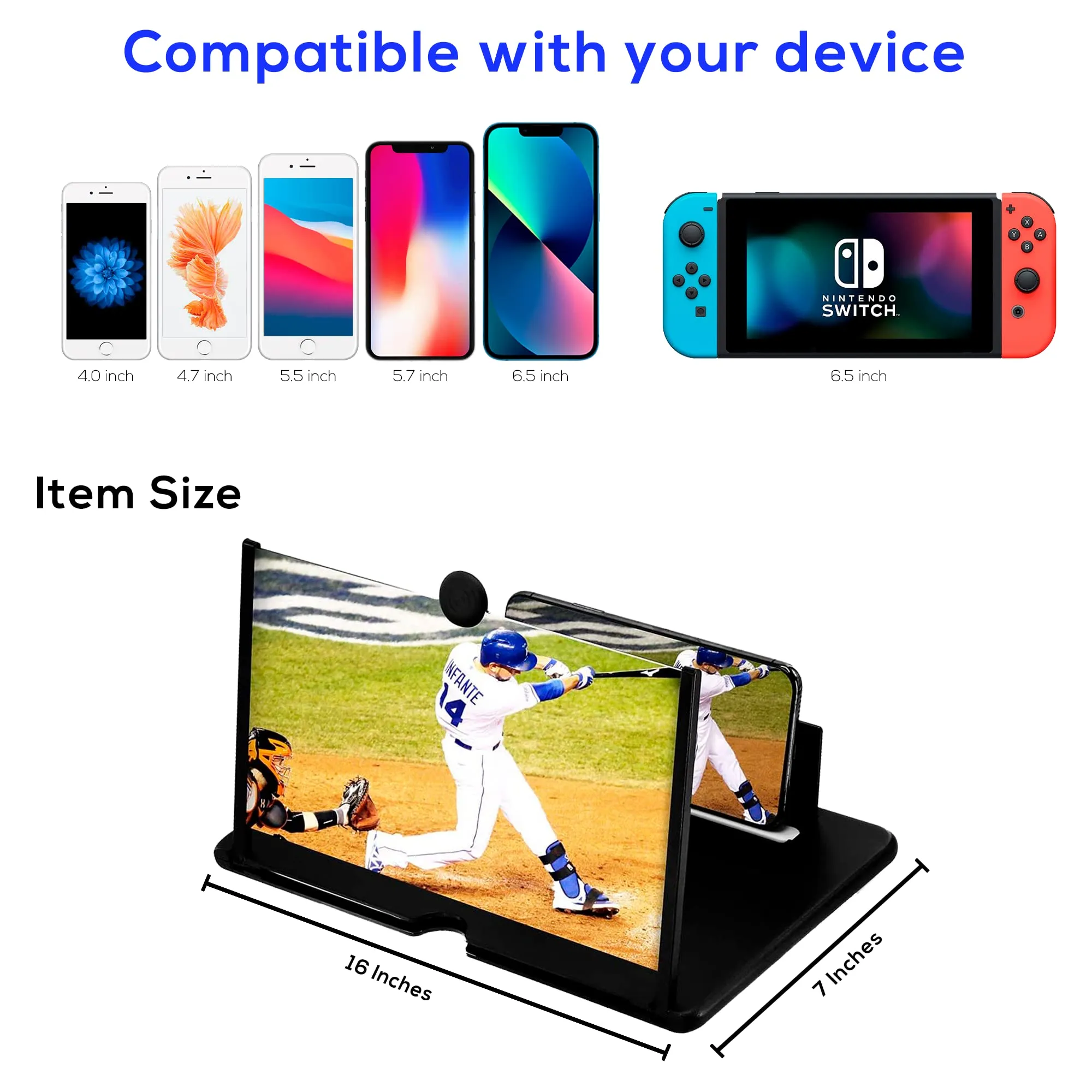 16" Golondy Screen Magnifier for Cell Phone-Phone Screen Magnifier, Durable 3D Magnifier with Foldable Stand, Projector Screen for Videos and Games, Screen Amplifier, Magnifying Glass for Smartphones