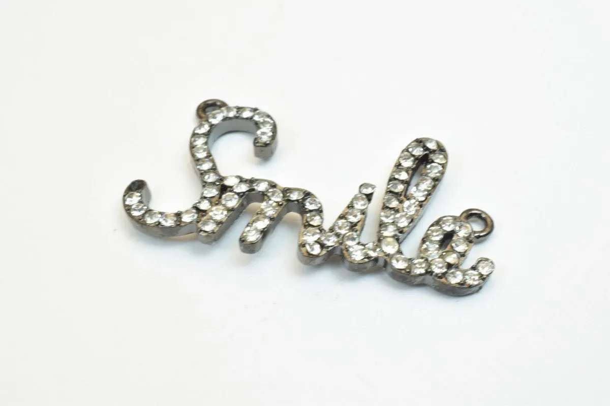 2 PCs Smile Rhinestone Connector Charm Pave Beads Findings Size 22x42mm Thickness 3mm 2 Jump Rings 2mm For Jewelry Making