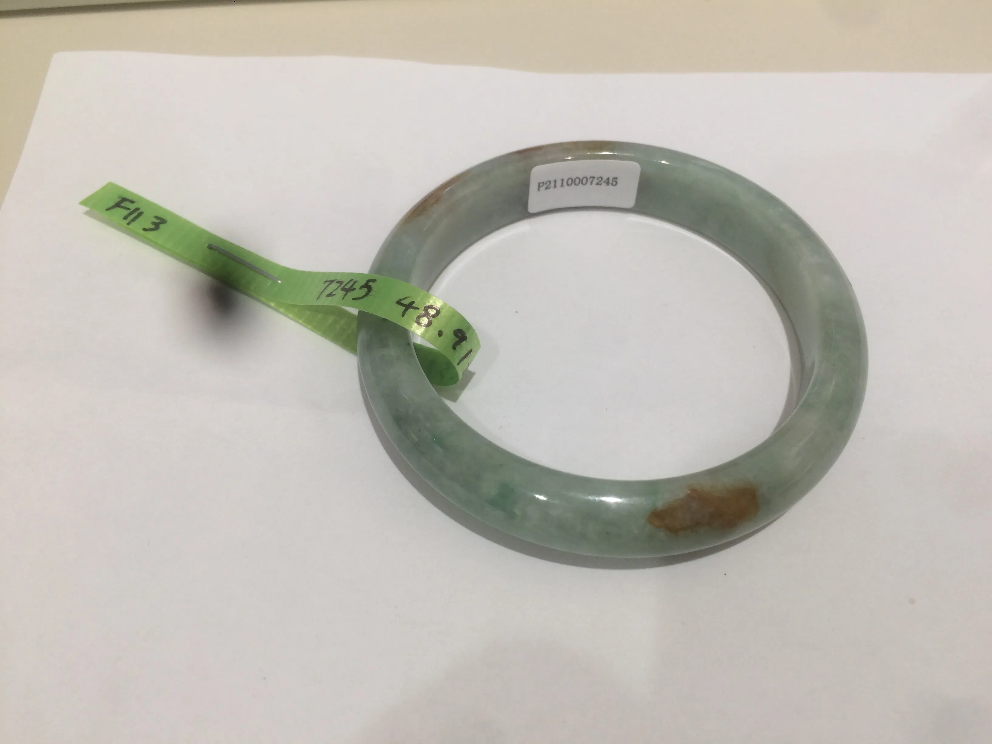 48.9mm CertificatedType A 100% Natural green/yellow jadeite jade bangle F113-7245