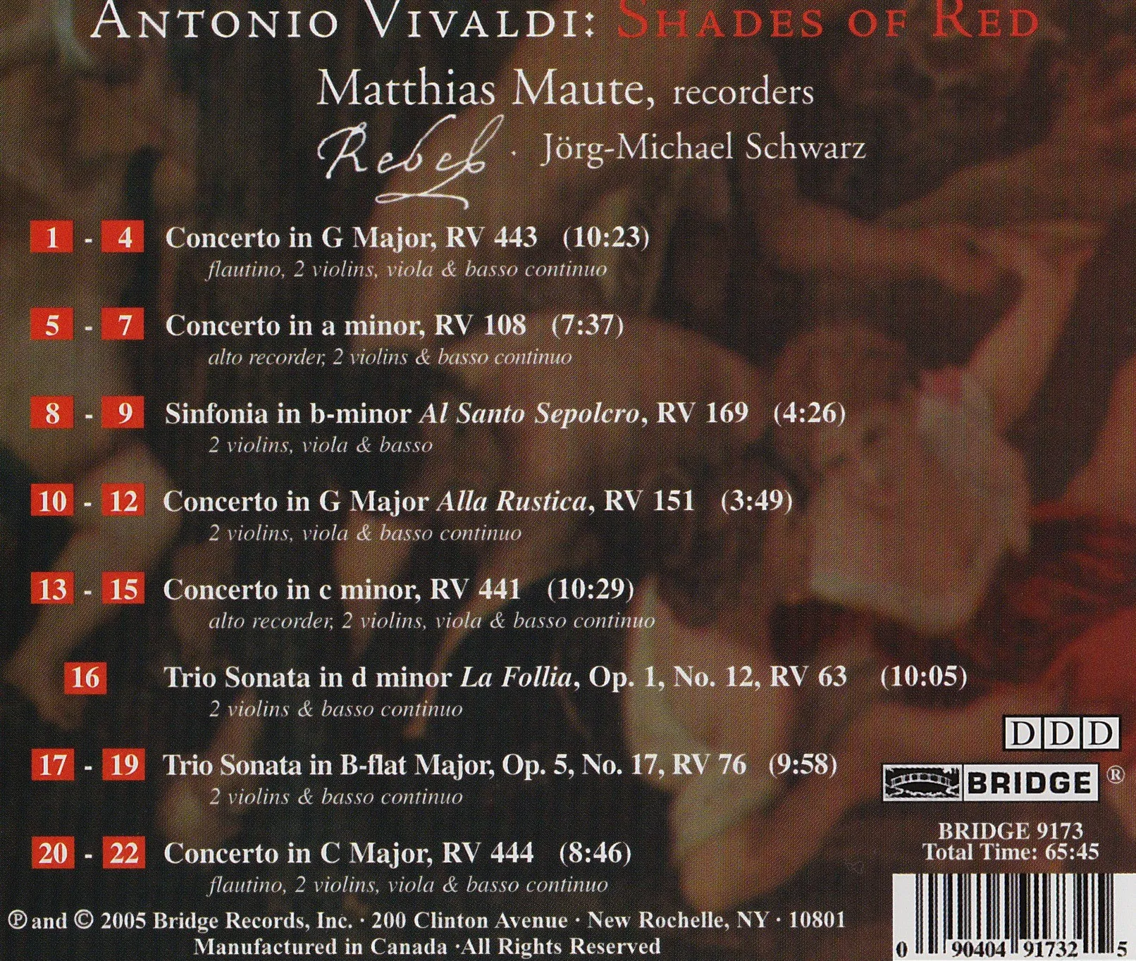 Antonio Vivaldi: Shades of Red <BR> BRIDGE 9173