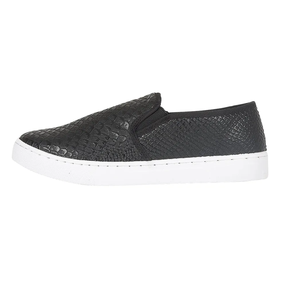 Black Croc Pu Flat Shoes