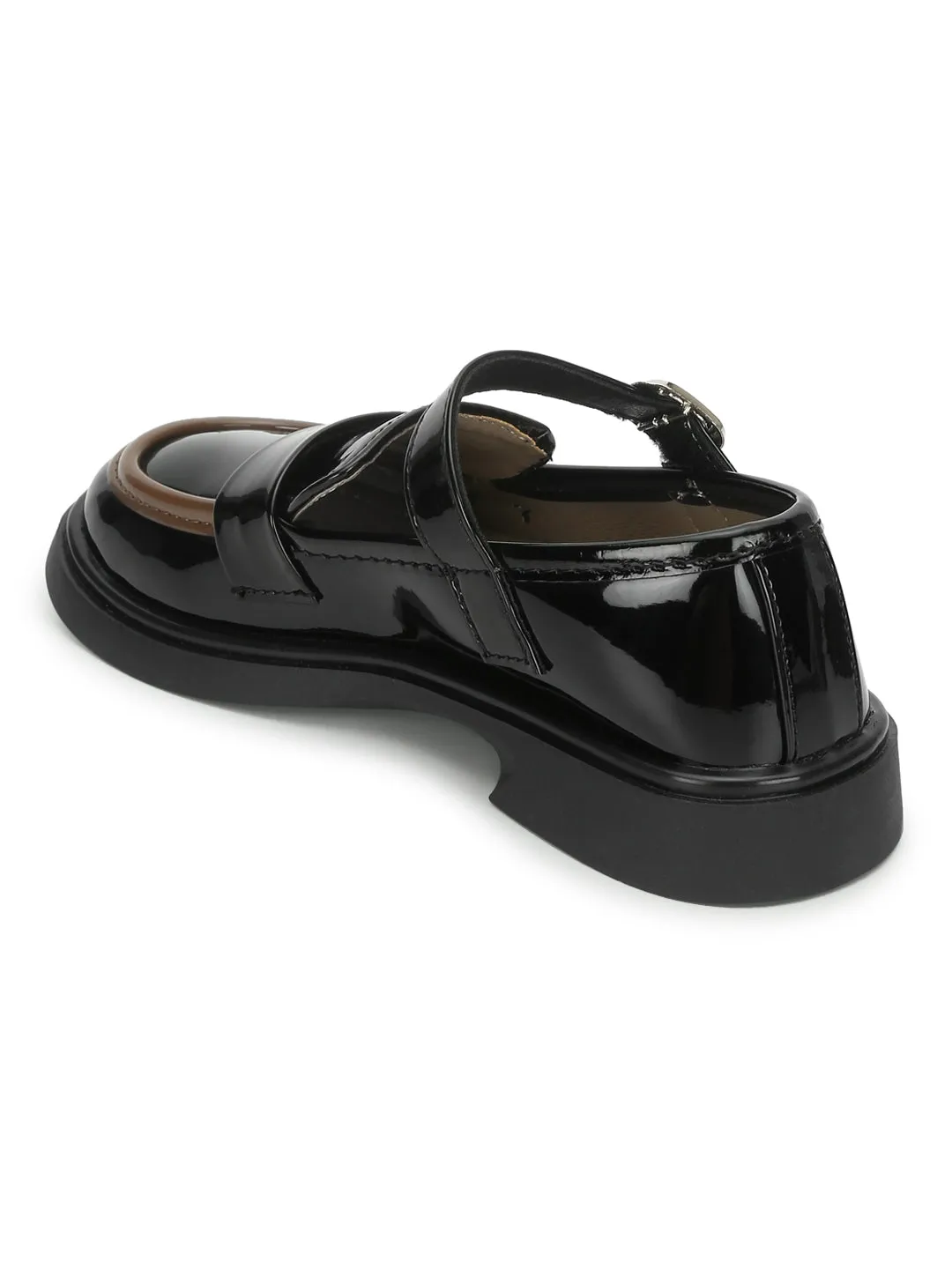 Black Patent Stylish Velcro Loafers For Kids-Unisex (TC-RS3635-BLK)