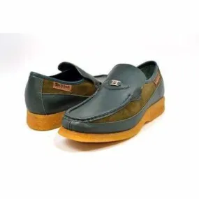 British Walkers Power Men's Green Leather and Suede Crepe Sole Slip Ons