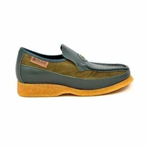 British Walkers Power Men's Green Leather and Suede Crepe Sole Slip Ons