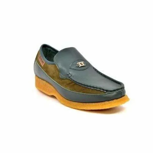 British Walkers Power Men's Green Leather and Suede Crepe Sole Slip Ons