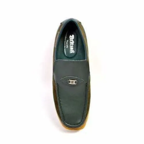 British Walkers Power Men's Green Leather and Suede Crepe Sole Slip Ons