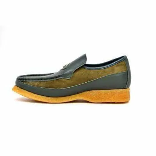 British Walkers Power Men's Green Leather and Suede Crepe Sole Slip Ons