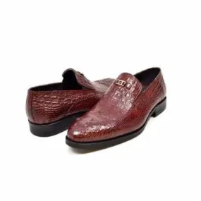 British Walkers Shiraz Crocs Men's Bordeaux Crocodile Leather Loafers