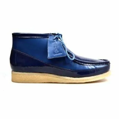 British Walkers Wallabee Boots Walker 100 Men's Navy Blue Patent Leather High Tops