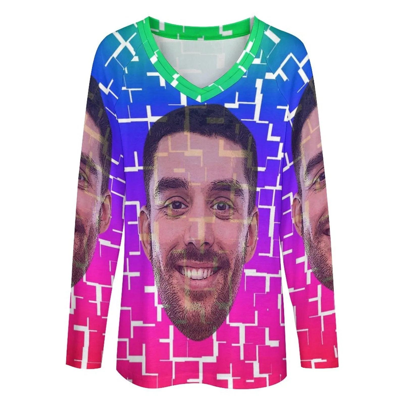 Custom Big Face Long Sleeves Shirt Women's Personalized Colorful Puzzle Loose Tops