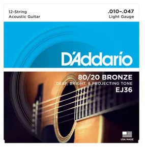 D'Addario EJ36 12-String Bronze Acoustic Guitar Strings, Light, 10-47