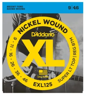 D'Addario EXL125 Nickel Wound Electric, Super Light Top/ Regular Bottom, 9-46