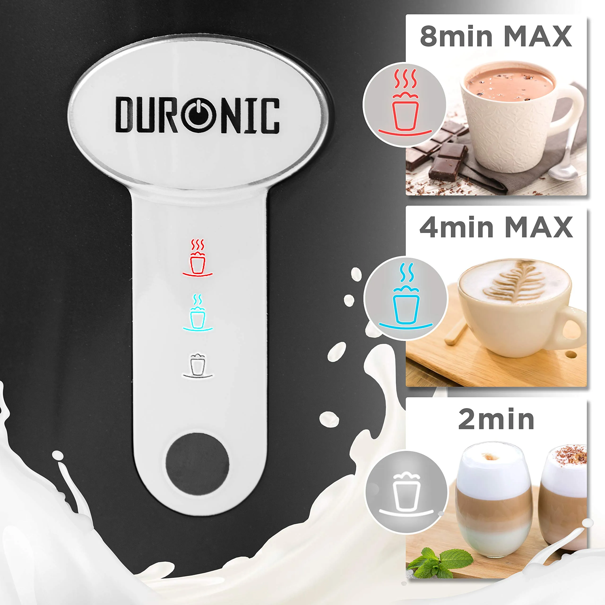 Duronic Milk Frother Electric MF500 Coffee Milk Frothers Steamer, Automatic Hot and Cold Foam Maker, Hot Chocolate Machine with Milk Heater and Warmer for Latte Froth, Coffees and Matcha