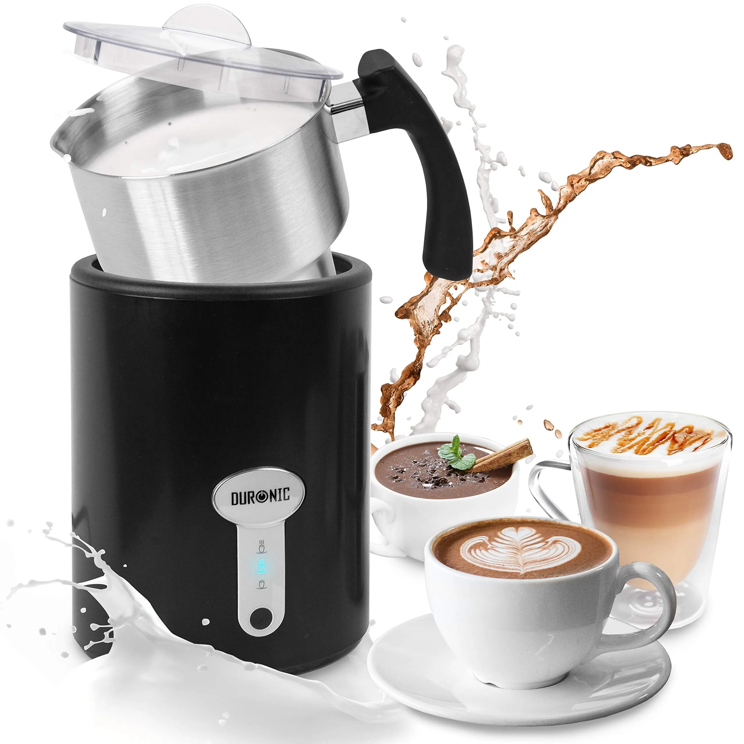 Duronic Milk Frother Electric MF500 Coffee Milk Frothers Steamer, Automatic Hot and Cold Foam Maker, Hot Chocolate Machine with Milk Heater and Warmer for Latte Froth, Coffees and Matcha