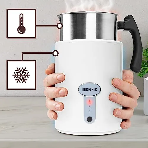 Duronic Milk Frother Electric MF500 WE Coffee Milk Frothers Steamer, Automatic Hot and Cold Foam Maker, Hot Chocolate Machine with Milk Heater and Warmer for Latte Froth, Coffees and Matcha