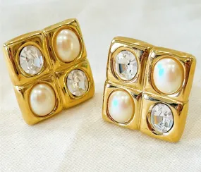 Fabulous 80s signed Givenchy clip on square gold tone earrings.