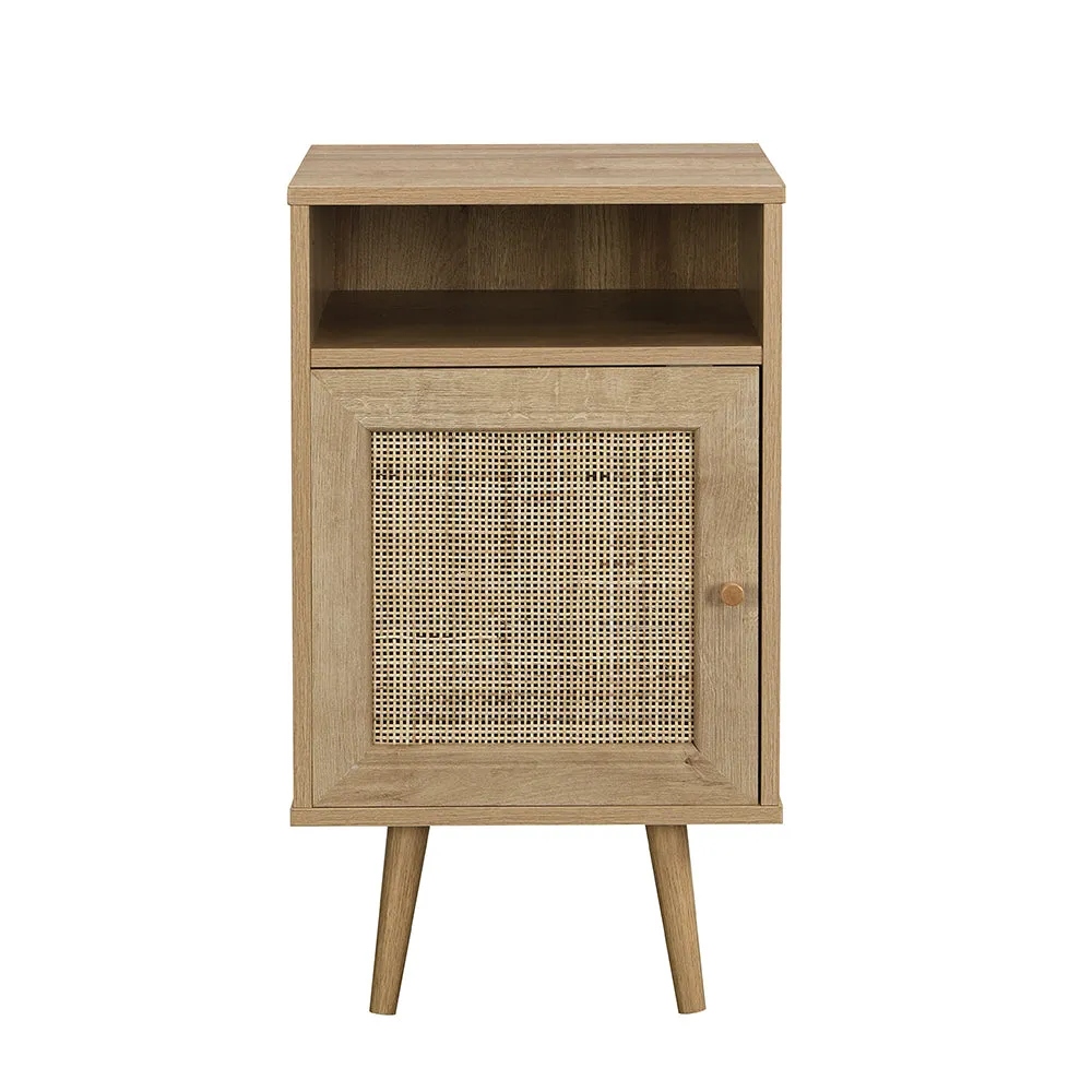 Frances Woven Rattan 1-Door Bedside Table in Natural Colour