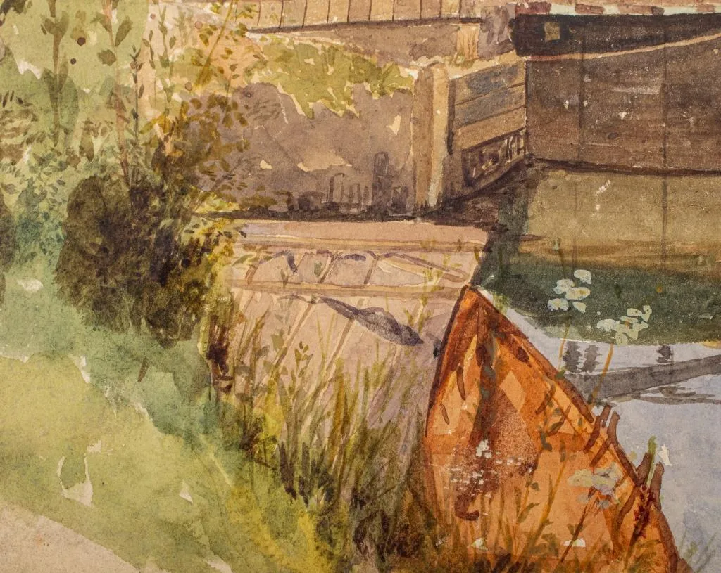 H.E. "Old Windsor Lock" Watercolor on Paper, 1870