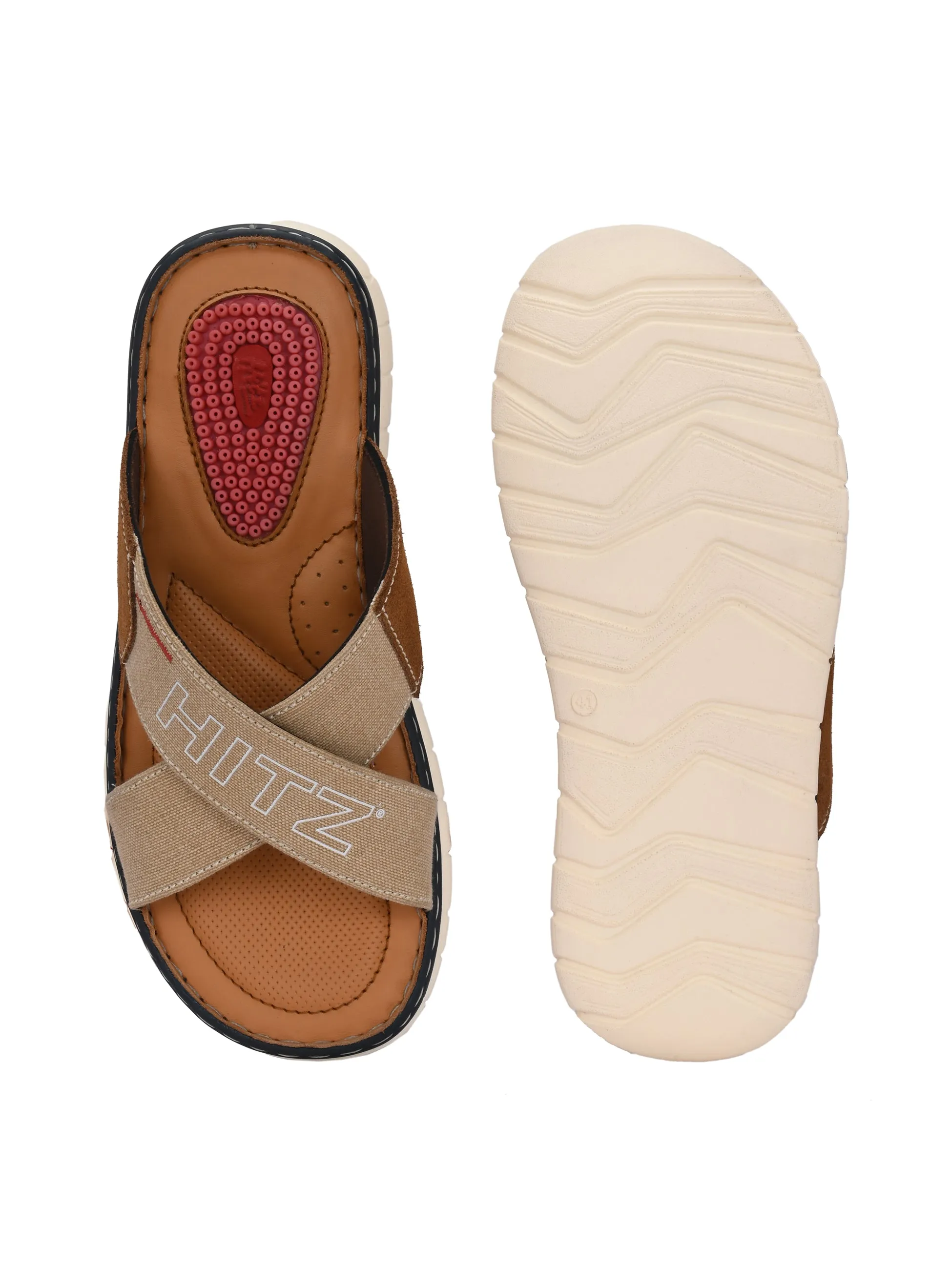 Hitz Men's Tan Fabric Casual Slipper