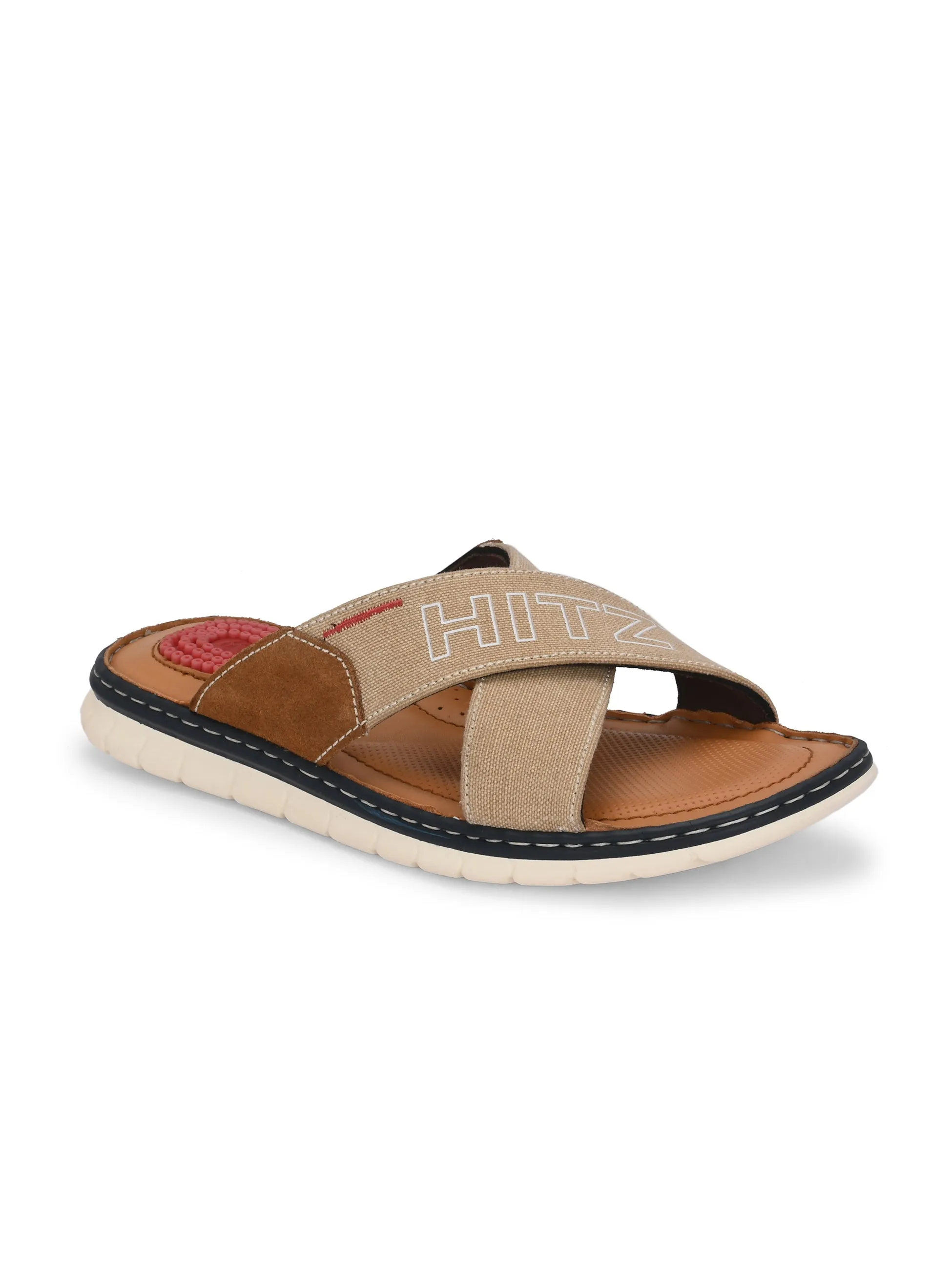 Hitz Men's Tan Fabric Casual Slipper