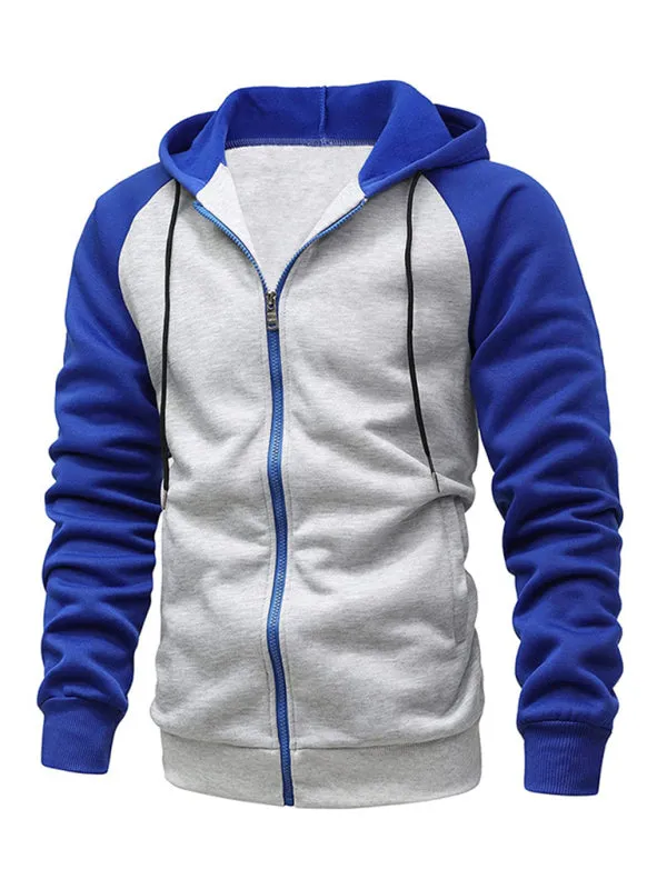 Jacket Contrasting color zipper cardigan plus fleece hoodie