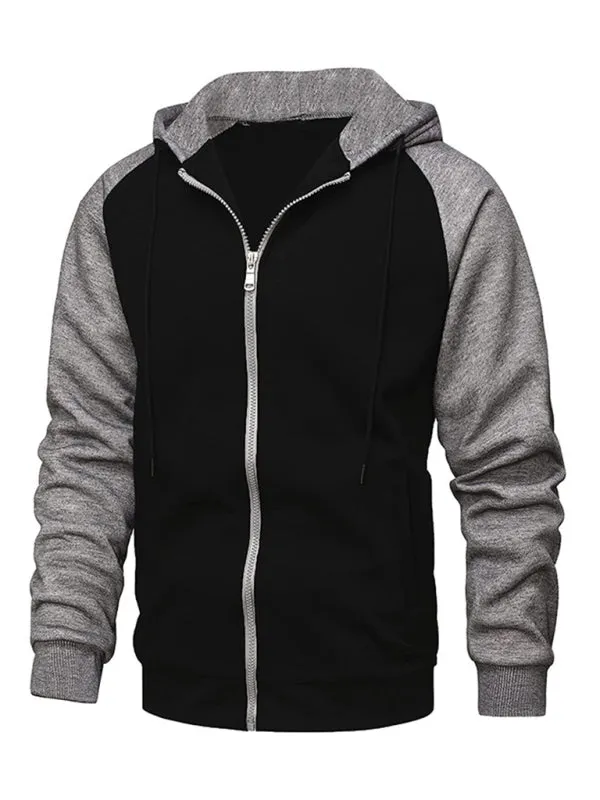 Jacket Contrasting color zipper cardigan plus fleece hoodie