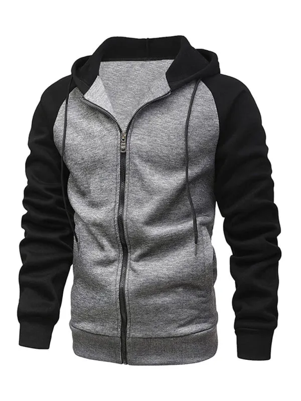 Jacket Contrasting color zipper cardigan plus fleece hoodie