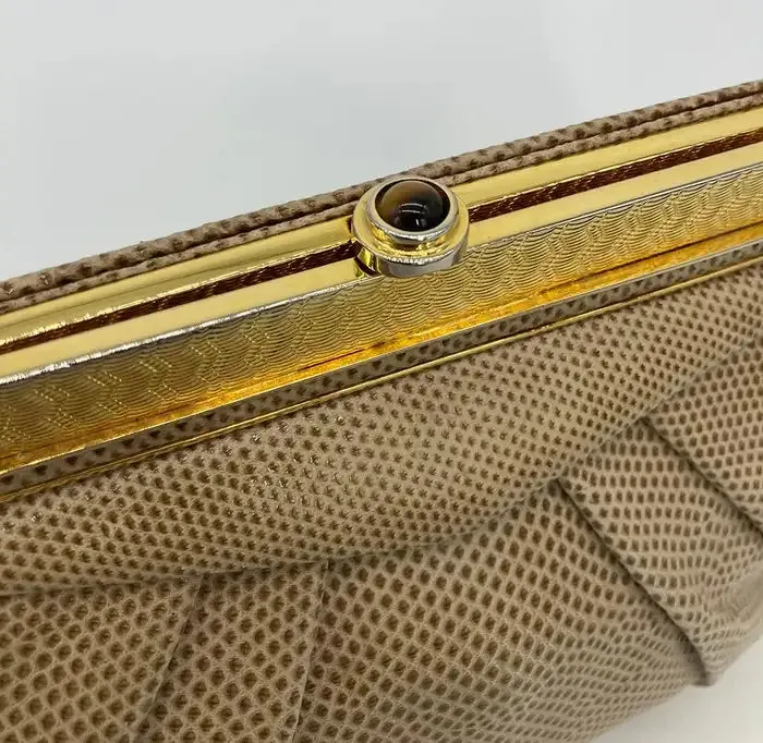 Judith Leiber Vintage Saks Tan Lizard Clutch