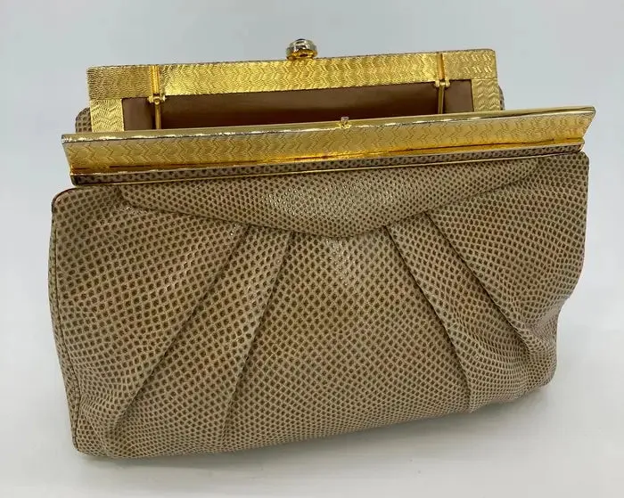 Judith Leiber Vintage Saks Tan Lizard Clutch