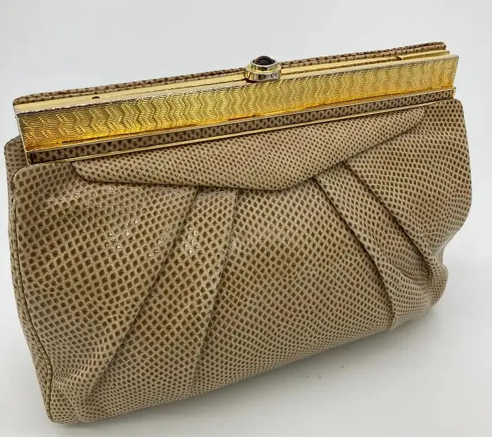 Judith Leiber Vintage Saks Tan Lizard Clutch