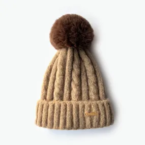 Laura Satin Lined Beanie With Detachable Pom - Tiramisu