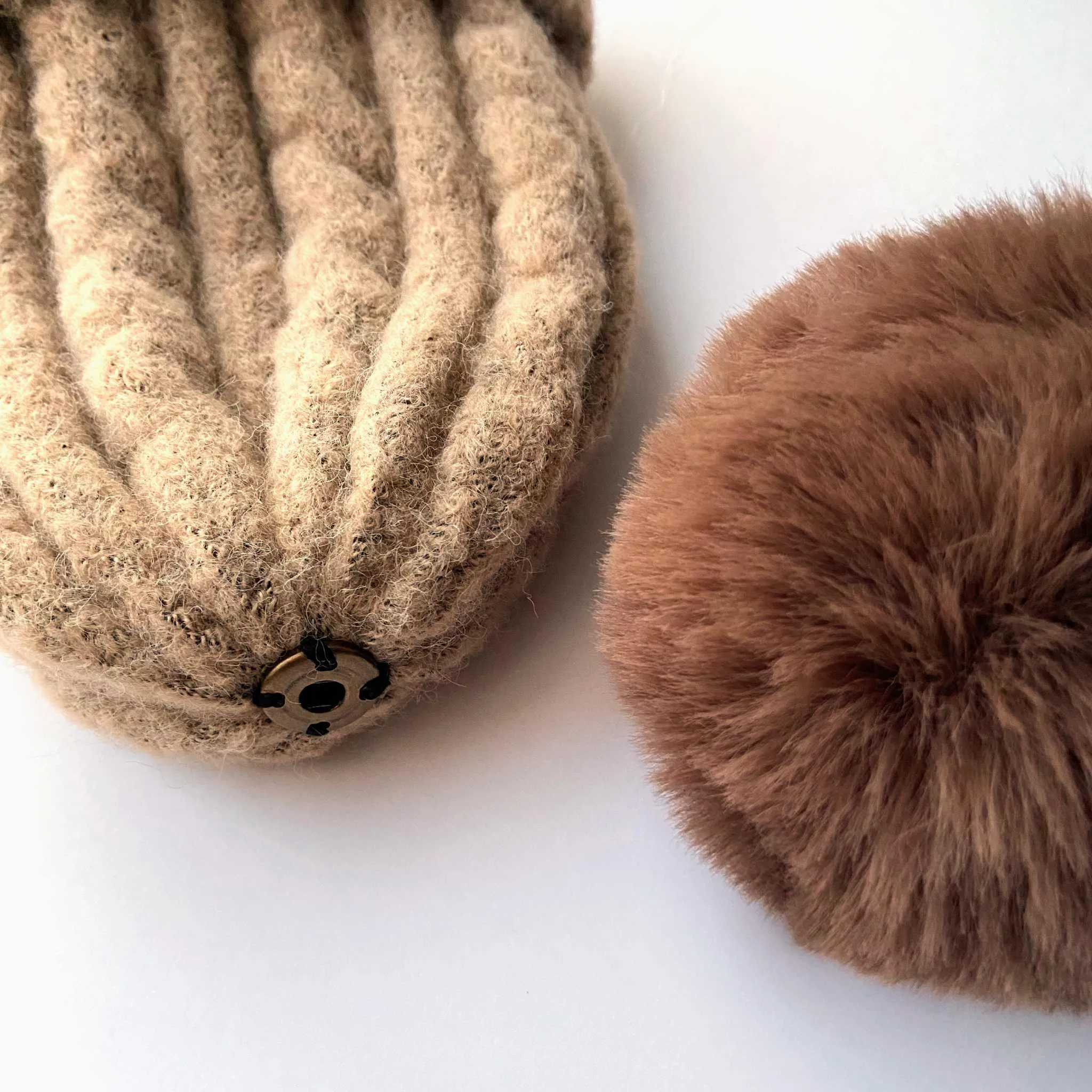 Laura Satin Lined Beanie With Detachable Pom - Tiramisu