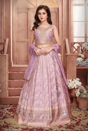 Lavender Mirror, Sequins, Zari, Embroidery and Jacquard work Lehenga Choli for Girls