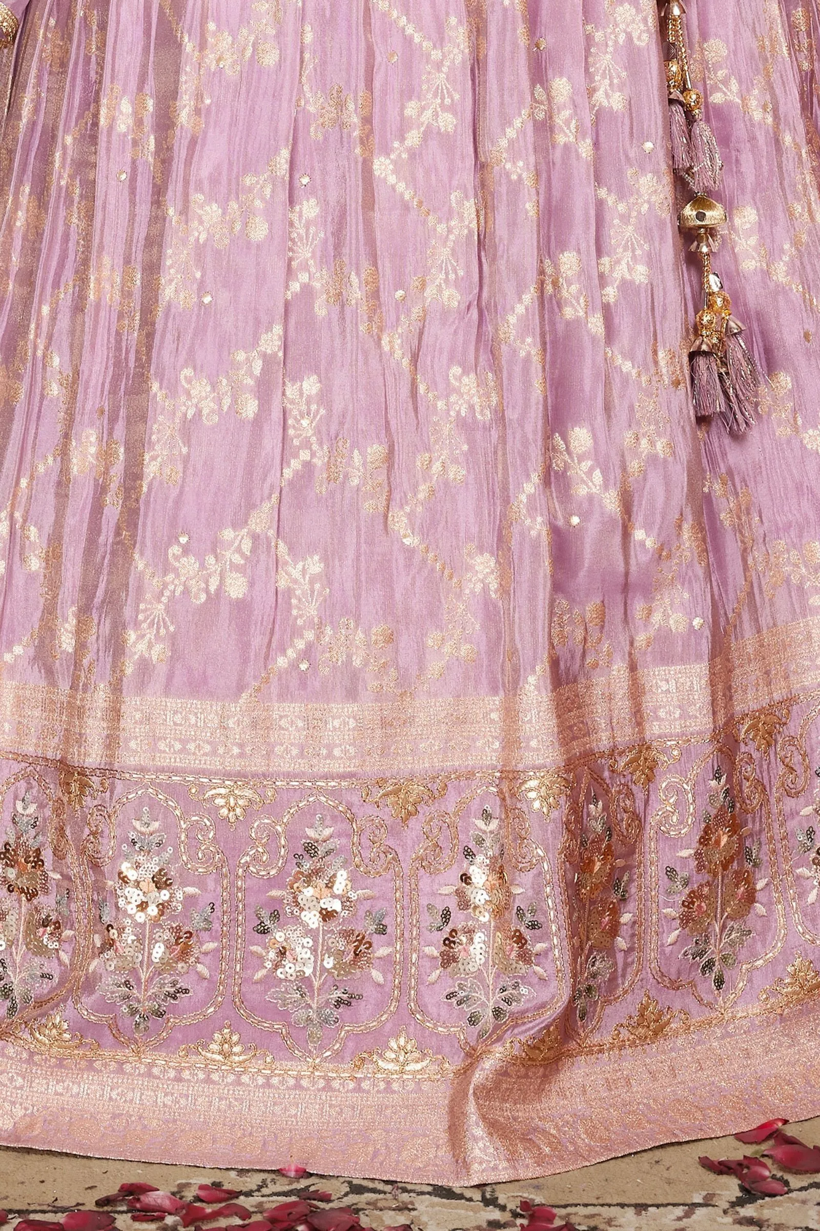 Lavender Mirror, Sequins, Zari, Embroidery and Jacquard work Lehenga Choli for Girls