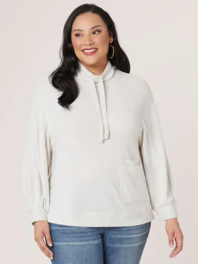 Long Dolman Sleeve Funnel Neck with Ties Banded Plus Size Knit Top