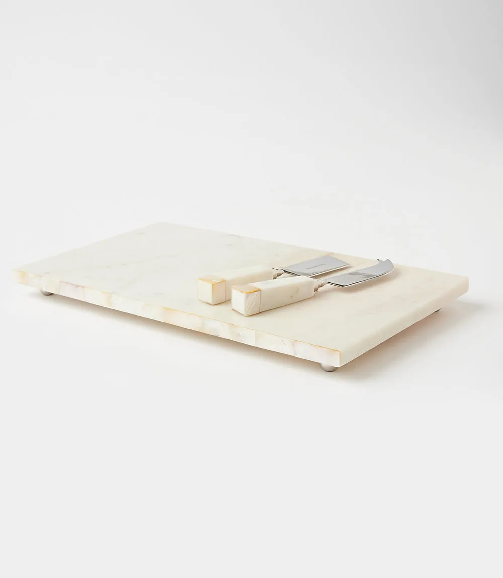 Marble Mother Of Pearl Serving Board/Knife Set