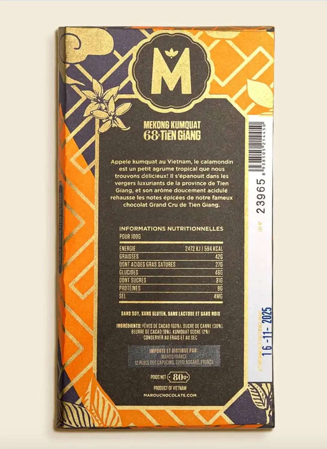 Marou Chocolate 68% Mekong Kumquat Tien Giang 80g Bar