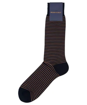 Navy & British Khaki Alternating Stripe Egyptian Cotton - Mid Calf