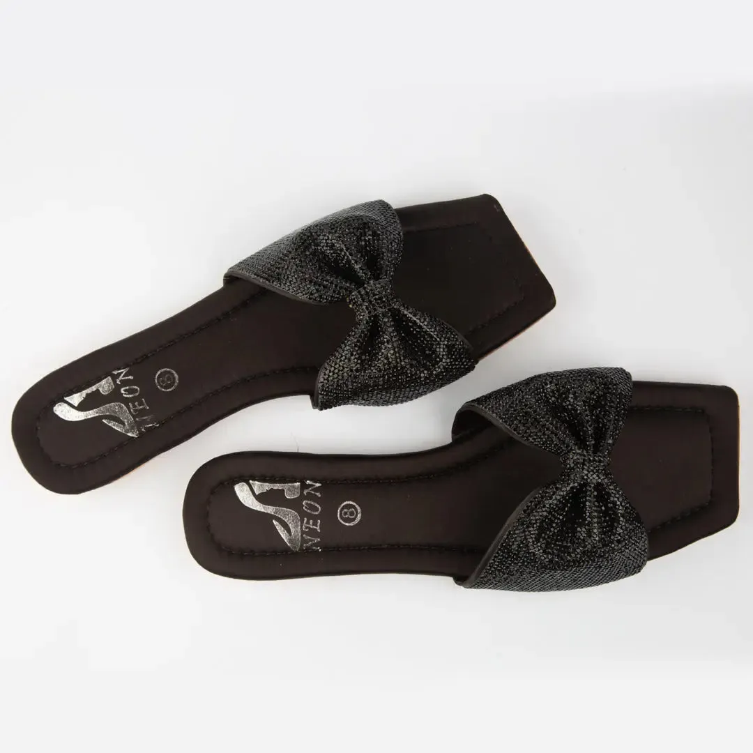 Shimmer Bow Slipper Black