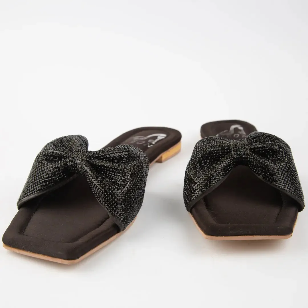 Shimmer Bow Slipper Black