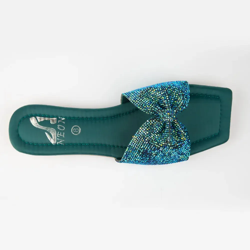 Shimmer Bow Slipper Black