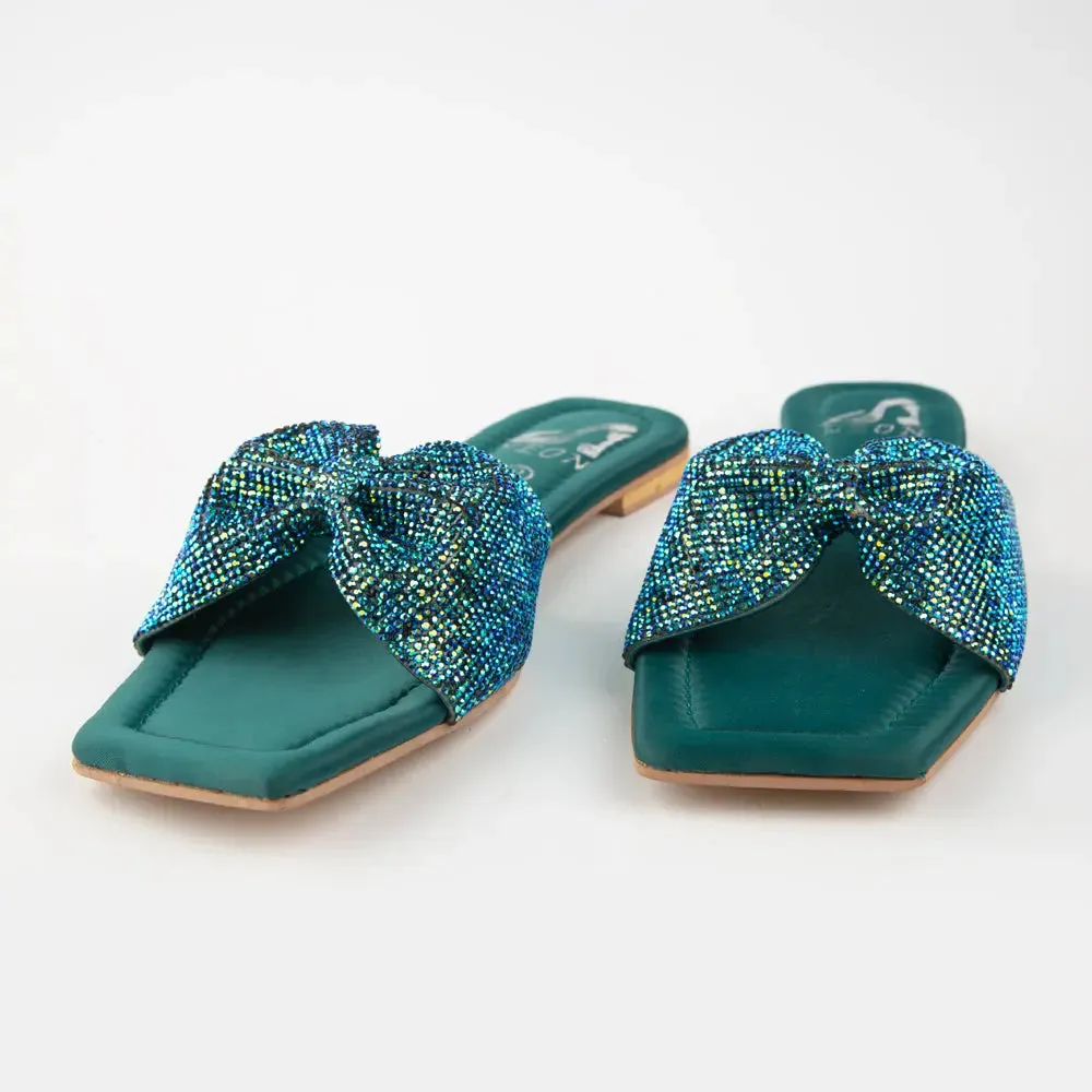 Shimmer Bow Slipper Black