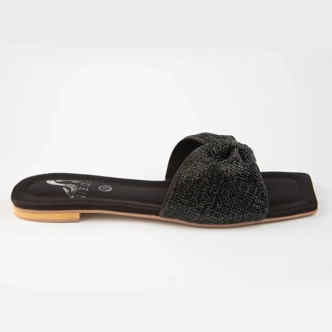 Shimmer Bow Slipper Black