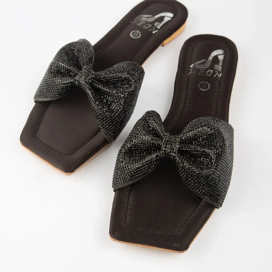 Shimmer Bow Slipper Black