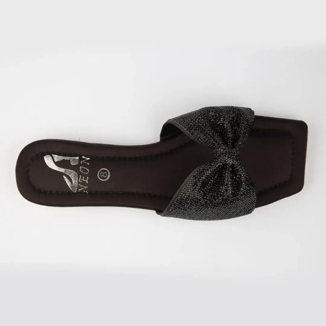 Shimmer Bow Slipper Black