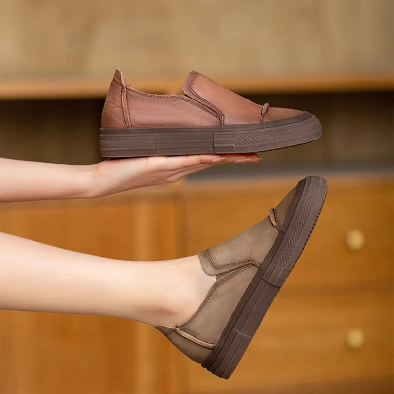 Soft Leather Flats Slip on Loafers for Women Handmade in Brown/Khaki