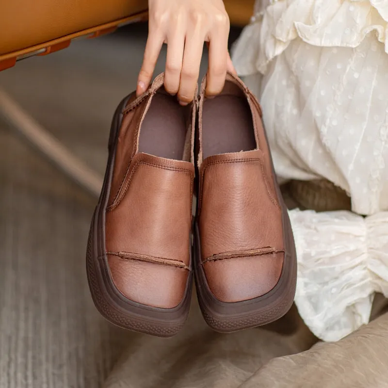 Soft Leather Flats Slip on Loafers for Women Handmade in Brown/Khaki